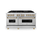 ZLINE Autograph 60 in. 7.4 cu. ft. Dual Fuel Range with Gas Cooktop and Electric Convection Ovens in Stainless Steel with Champagne Bronze Accents (RAZ-60-CB)