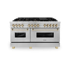 ZLINE Autograph Edition 60 in. 7.4 cu. ft. Dual Fuel Range with Gas Cooktop and Electric Convection Oven in Stainless Steel with Gold Accents (RAZ-60-G)