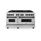 ZLINE Autograph Edition 60-Inch Dual Fuel Range with 7.4 cu. ft. Electric Convection Oven, Stainless Steel with Black Matte Accents (Model RAZ-60-MB)