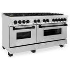 ZLINE Autograph Edition 60-Inch Dual Fuel Range with 7.4 cu. ft. Electric Convection Oven, Stainless Steel with Black Matte Accents (Model RAZ-60-MB)