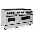 ZLINE Autograph Edition 60-Inch Dual Fuel Range with 7.4 cu. ft. Electric Convection Oven, Stainless Steel with Black Matte Accents (Model RAZ-60-MB)