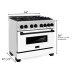 ZLINE Autograph 36 in. 4.6 cu. ft. Dual Fuel Range in Stainless Steel with White Matte Door and Matte Black Accents (RAZ-WM-36-MB)