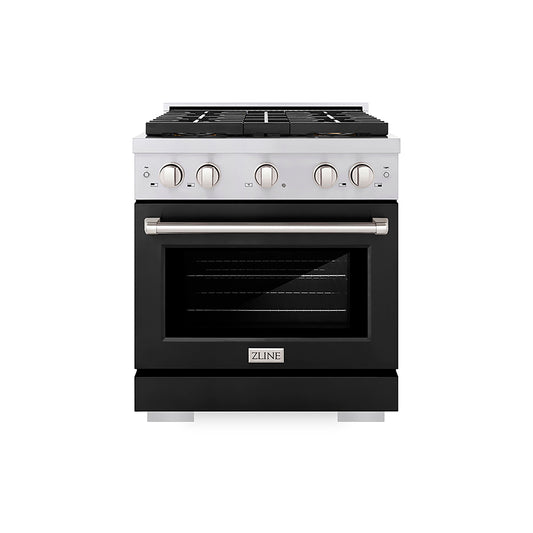 ZLINE 30 in. Dual Fuel Range 4.2 cu. ft. with 4 Burner DuoPro™ Cooktop, Electric Convection Oven & Black Matte Door (PSDR-BLM-30)
