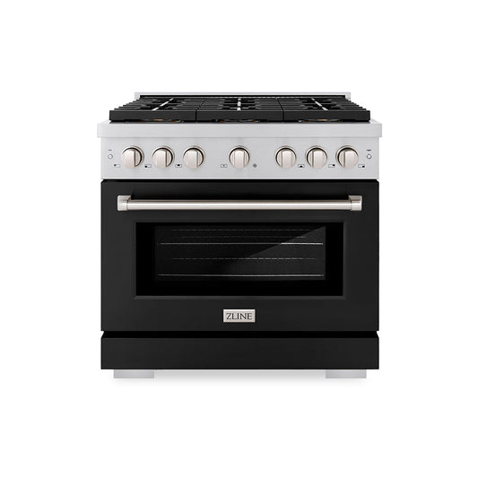 ZLINE 36 in. Dual Fuel Range 5.2 cu. ft. 6 Burner DuoPro™ Cooktop Electric Convection Oven Black Matte Door (PSDR-BLM-36)