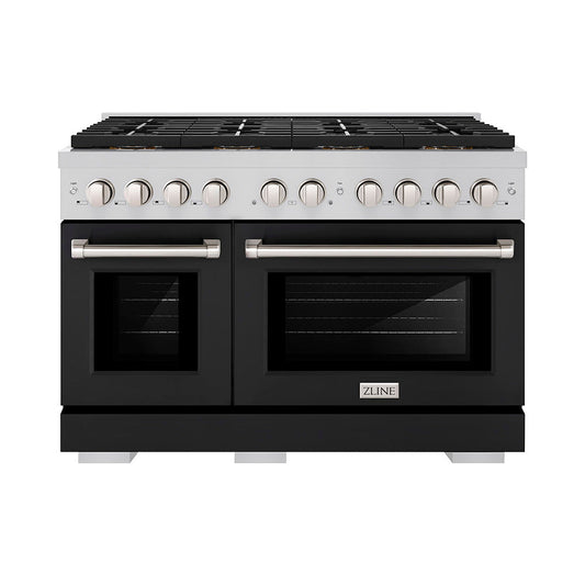 ZLINE 48 in. Dual Fuel Range with 8 Burner DuoPro™ Cooktop and Double Electric Convection Ovens, 6.7 cu. ft., Black Matte Doors (PSDR-BLM-48)