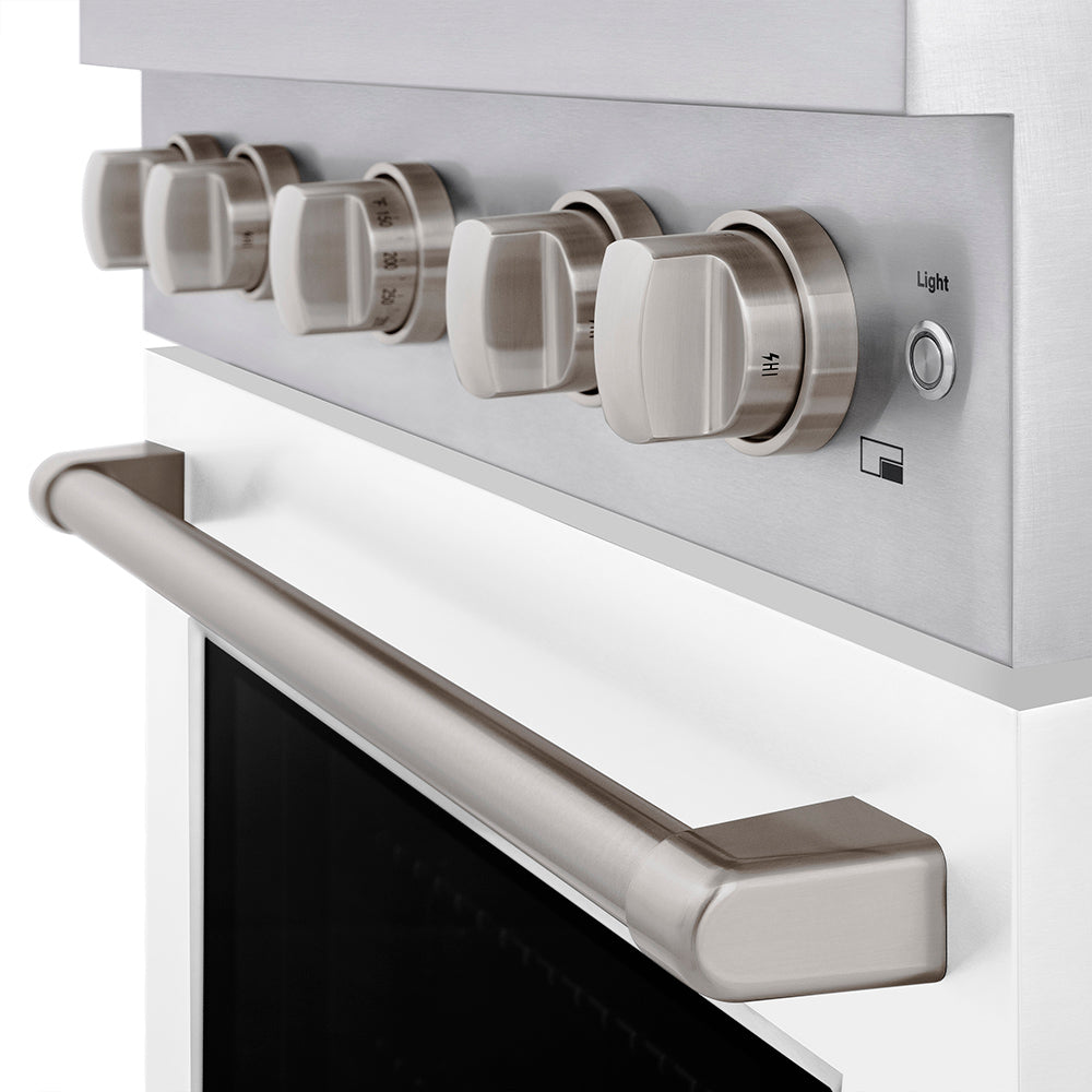 ZLINE 30 in. Dual Fuel Range – 4.2 cu. ft. Capacity – 4 Burner DuoPro™ Cooktop, Electric Convection Oven, White Matte Door (PSDR-WM-30)