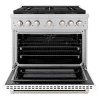 ZLINE 36 in. Dual Fuel Range 5.2 cu. ft. 6 Burner DuoPro™ Cooktop Electric Convection Oven White Matte Door (PSDR-WM-36)