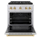 ZLINE 30 in. Dual Fuel Range 4.2 cu. ft. Paramount Series with 4 Burner DuoPro™ Cooktop, Electric Convection Oven, Stainless Steel with Polished Gold Accents (PSDRZ-30-G)