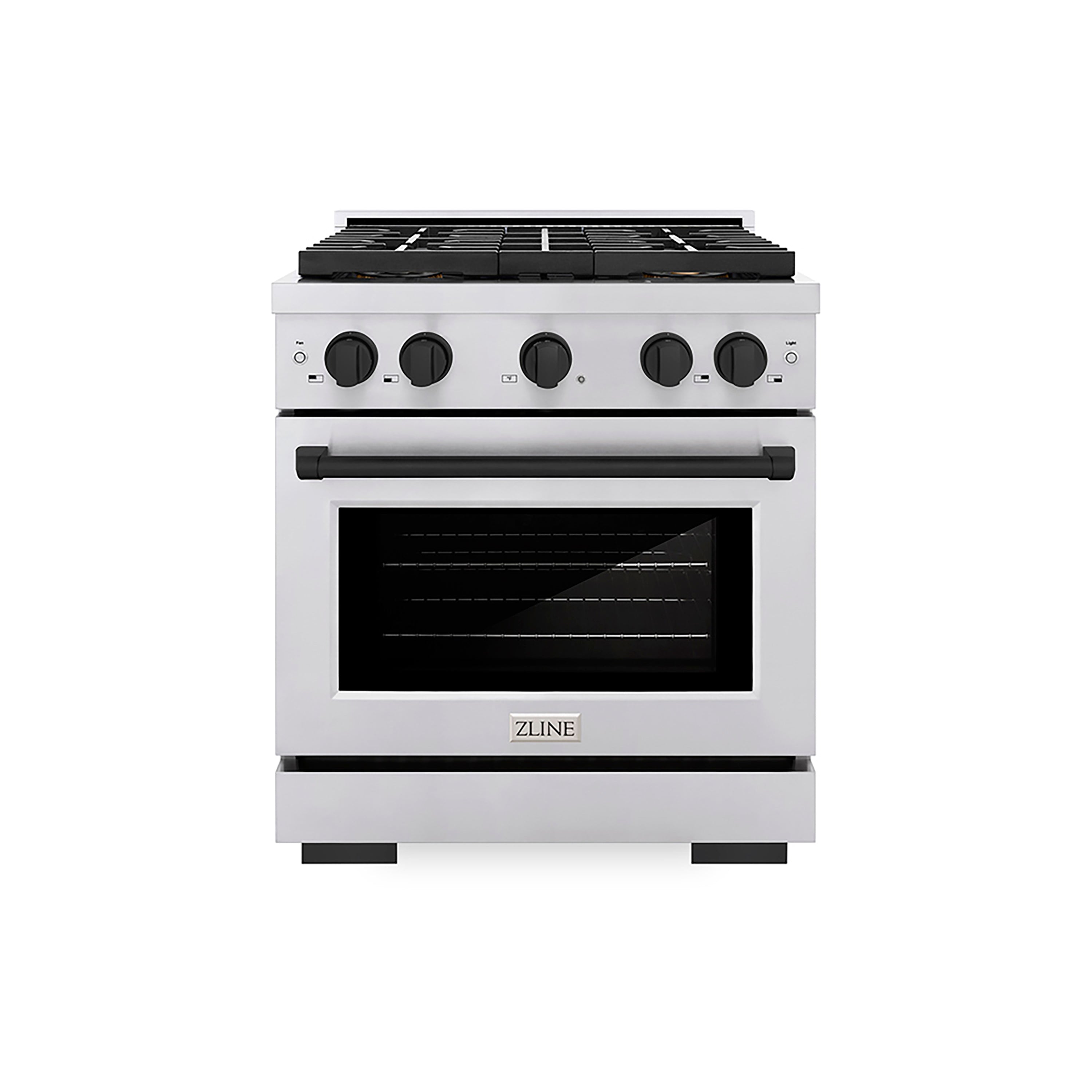 ZLINE 30 in. Dual Fuel Range 4.2 cu. ft. 4 Burner DuoPro™ Cooktop Electric Convection Oven Stainless Steel with Matte Black Accents (PSDRZ-30-MB)