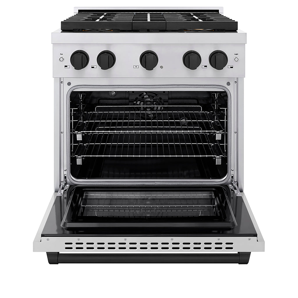 ZLINE 30 in. Dual Fuel Range 4.2 cu. ft. 4 Burner DuoPro™ Cooktop Electric Convection Oven Stainless Steel with Matte Black Accents (PSDRZ-30-MB)