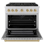 ZLINE 36 in. Dual Fuel Range 5.2 cu. ft. 6 Burner DuoPro™ Cooktop Electric Convection Oven Stainless Steel Champagne Bronze Accents (PSDRZ-36-CB)
