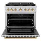 ZLINE 36 in. Dual Fuel Range 5.2 cu. ft. with 6 Burner DuoPro™ Cooktop, Electric Convection Oven, Stainless Steel with Polished Gold Accents (PSDRZ-36-G)