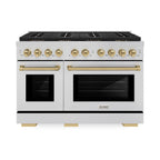ZLINE 48 in. Dual Fuel Range 6.7 cu. ft. 8 Burner DuoPro™ Cooktop Dual Ovens Stainless Steel Champagne Bronze Accents (PSDRZ-48-CB)