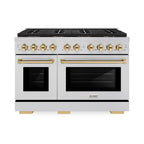 ZLINE 48 in. Paramount Dual Fuel Range 6.7 cu. ft. with 8 Burner DuoPro™ Cooktop, Dual Ovens, Stainless Steel with Polished Gold Accents (PSDRZ-48-G)