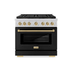 ZLINE 36 in. Dual Fuel Range 5.2 cu. ft. 6 Burner DuoPro™ Cooktop Electric Convection Oven Black Matte Door Champagne Bronze Accents (PSDRZ-BLM-36-CB)