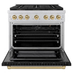 ZLINE 36 in. Dual Fuel Range 5.2 cu. ft. 6 Burner DuoPro™ Cooktop Electric Convection Oven Black Matte Door Champagne Bronze Accents (PSDRZ-BLM-36-CB)