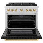 ZLINE 36 in. Dual Fuel Range 5.2 cu. ft. Paramount Series with 6 Burner DuoPro™ Gas Cooktop, Electric Convection Oven, Black Matte Door & Polished Gold Accents (PSDRZ-BLM-36-G)
