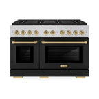 ZLINE 48 in. Paramount Autograph Dual Fuel Range 6.7 cu. ft. 8 Burner DuoPro™ Cooktop Dual Ovens Black Matte Doors Champagne Bronze Accents (PSDRZ-BLM-48-CB)