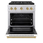 ZLINE 30 in. Paramount Dual Fuel Range 4.2 cu. ft. – 4 Burner DuoPro™ Cooktop, Electric Convection Oven, Stainless Steel, White Matte Door, Champagne Bronze Accents (PSDRZ-WM-30-CB)