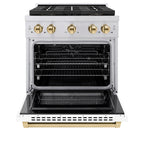 ZLINE 30 in. Dual Fuel Range 4.2 cu. ft. 4 Burner DuoPro™ Cooktop Electric Convection Oven White Matte Door Polished Gold Accents (PSDRZ-WM-30-G)