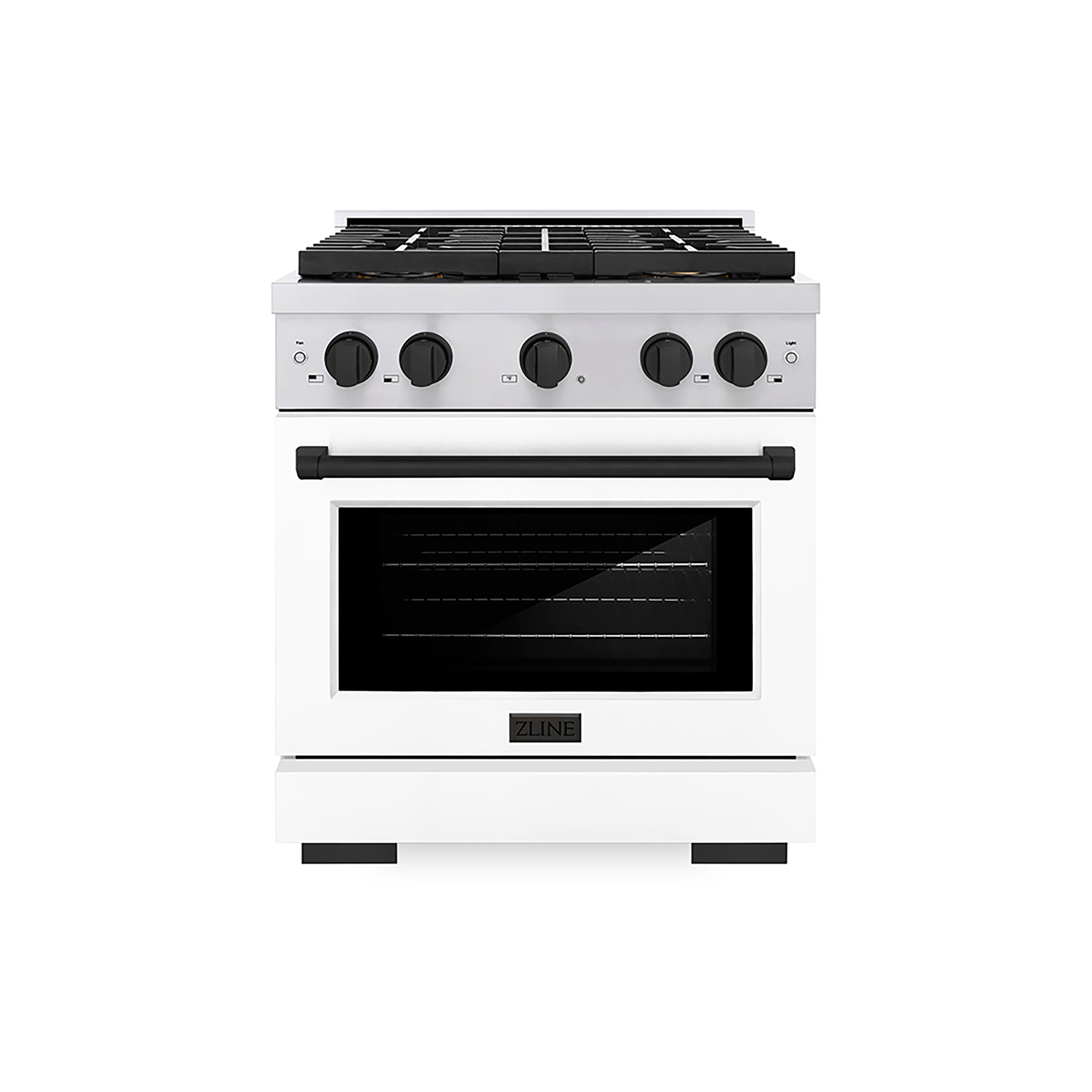 ZLINE 30 in. Dual Fuel Range 4.2 cu. ft. 4 Burner DuoPro™ Cooktop Electric Convection Oven Stainless Steel White Matte Door Matte Black Accents (PSDRZ-WM-30-MB)