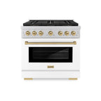 ZLINE 36 in. Dual Fuel Range 5.2 cu. ft. with 6 Burner DuoPro™ Cooktop, Electric Convection Oven, White Matte Door & Champagne Bronze Accents (PSDRZ-WM-36-CB)