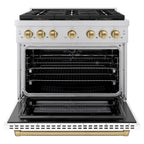 ZLINE 36 in. Dual Fuel Range 5.2 cu. ft. with 6 Burner DuoPro™ Cooktop, Electric Convection Oven, White Matte Door & Champagne Bronze Accents (PSDRZ-WM-36-CB)