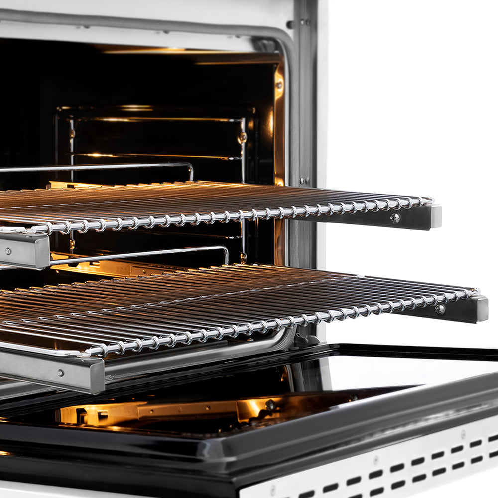 ZLINE 36 in. Dual Fuel Range 5.2 cu. ft. with 6 Burner DuoPro™ Cooktop, Electric Convection Oven, White Matte Door & Champagne Bronze Accents (PSDRZ-WM-36-CB)