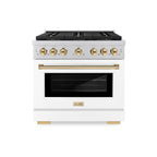 ZLINE 36 in. Paramount Dual Fuel Range 5.2 cu. ft. 6 Burner DuoPro™ Cooktop Electric Convection Oven White Matte Door Polished Gold Accents (PSDRZ-WM-36-G)