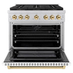 ZLINE 36 in. Paramount Dual Fuel Range 5.2 cu. ft. 6 Burner DuoPro™ Cooktop Electric Convection Oven White Matte Door Polished Gold Accents (PSDRZ-WM-36-G)