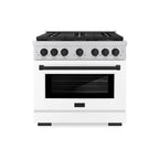 ZLINE 36 in. Paramount Dual Fuel Range 5.2 cu. ft. – 6 Burner DuoPro™ Cooktop, Electric Convection Oven, White Matte Door, Matte Black Accents (PSDRZ-WM-36-MB)