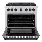 ZLINE 36 in. Paramount Dual Fuel Range 5.2 cu. ft. – 6 Burner DuoPro™ Cooktop, Electric Convection Oven, White Matte Door, Matte Black Accents (PSDRZ-WM-36-MB)