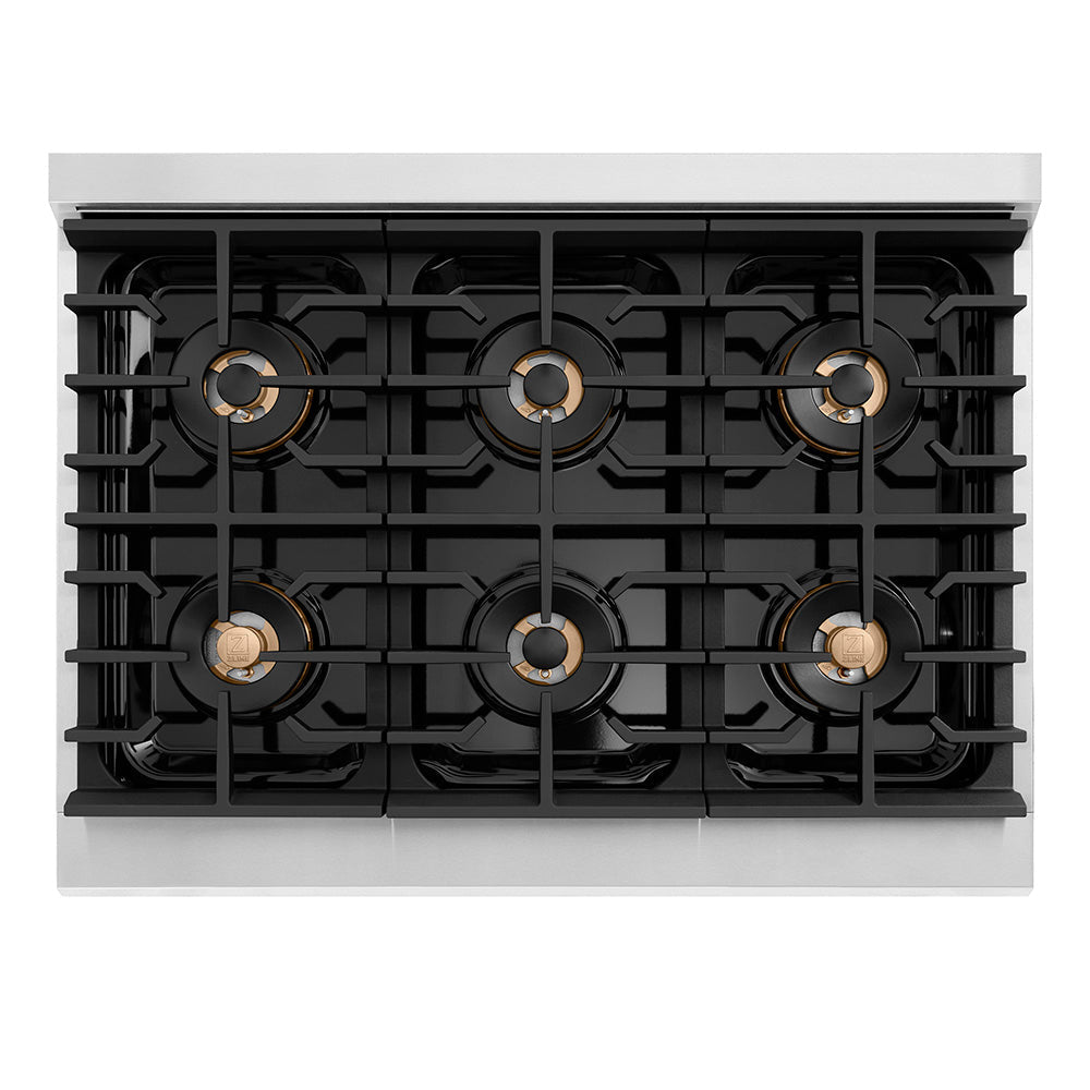 ZLINE 36 in. Paramount Dual Fuel Range 5.2 cu. ft. – 6 Burner DuoPro™ Cooktop, Electric Convection Oven, White Matte Door, Matte Black Accents (PSDRZ-WM-36-MB)