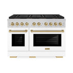 ZLINE 48 in. Dual Fuel Range 6.7 cu. ft. 8 Burner DuoPro™ Cooktop Dual Ovens White Matte Doors Champagne Bronze Accents (PSDRZ-WM-48-CB)