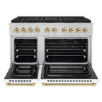 ZLINE 48 in. Dual Fuel Range 6.7 cu. ft. with 8 Burner DuoPro™ Cooktop, Dual Ovens, White Matte Doors and Polished Gold Accents (PSDRZ-WM-48-G)