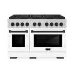 ZLINE 48 in. Autograph Paramount Dual Fuel Range – 6.7 cu. ft. Capacity, 8 Burner DuoPro™ Cooktop, Dual Ovens, White Matte Doors, Matte Black Accents (PSDRZ-WM-48-MB)