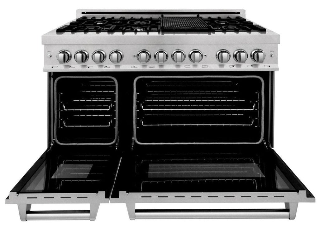 ZLINE 48 in. Kitchen Appliance Package with Satin Stainless Dual Fuel Range, Ducted Vent Range Hood and Tall Tub Dishwasher, 3KP-RASRH48-DWV