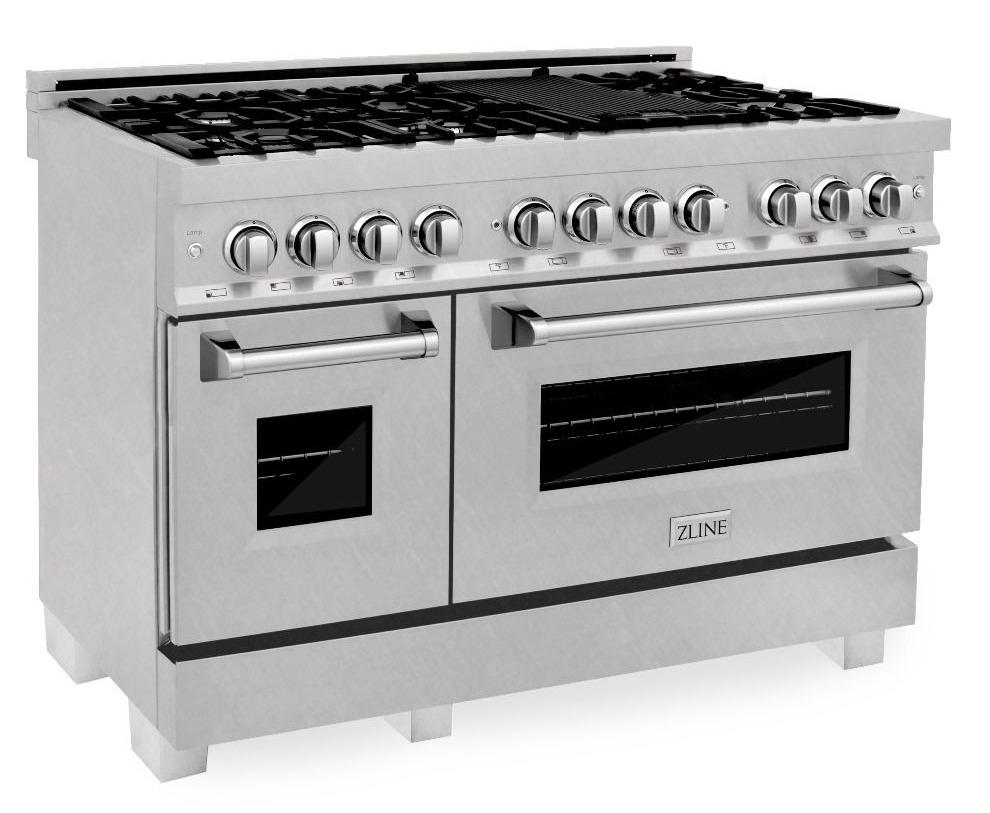 ZLINE Appliance Package - 48" Dual Fuel Range and Convertible Vent Range Hood in Satin Stainless Steel , 2KP-RASSNRH48