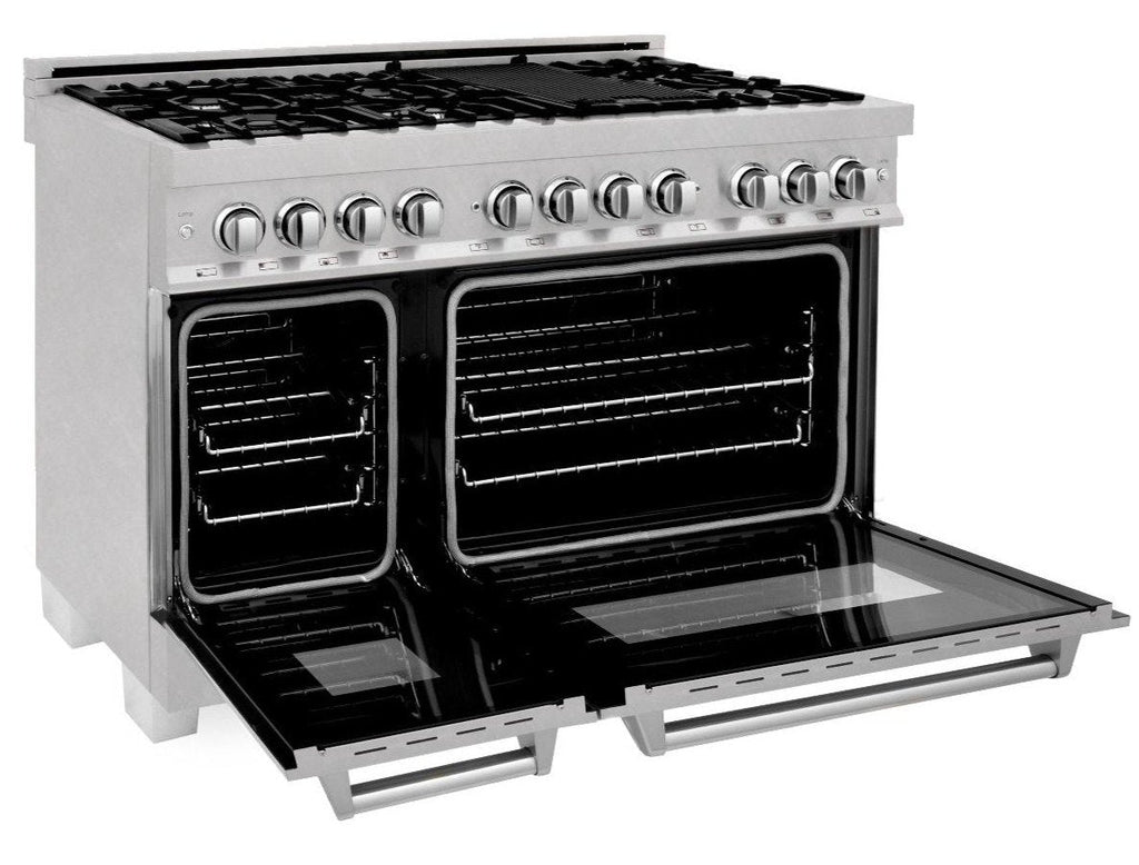 ZLINE 48 in. Kitchen Appliance Package with Satin Stainless Dual Fuel Range, Ducted Vent Range Hood and Tall Tub Dishwasher, 3KP-RASRH48-DWV