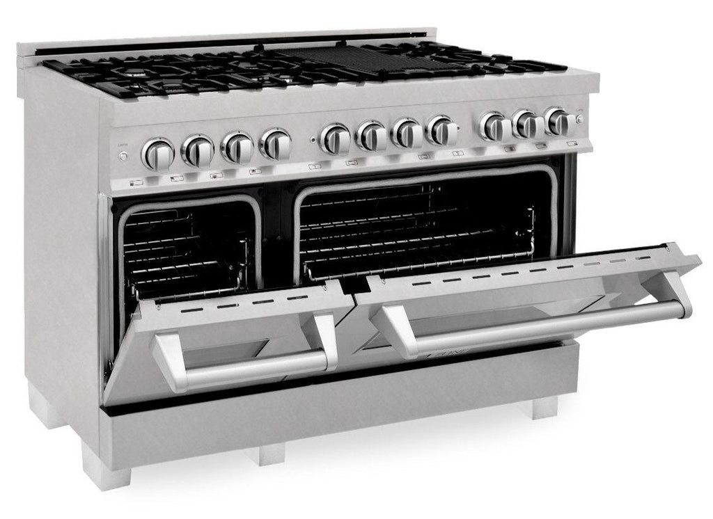 ZLINE 48 in. Kitchen Appliance Package with Satin Stainless Dual Fuel Range, Ducted Vent Range Hood and Tall Tub Dishwasher, 3KP-RASRH48-DWV