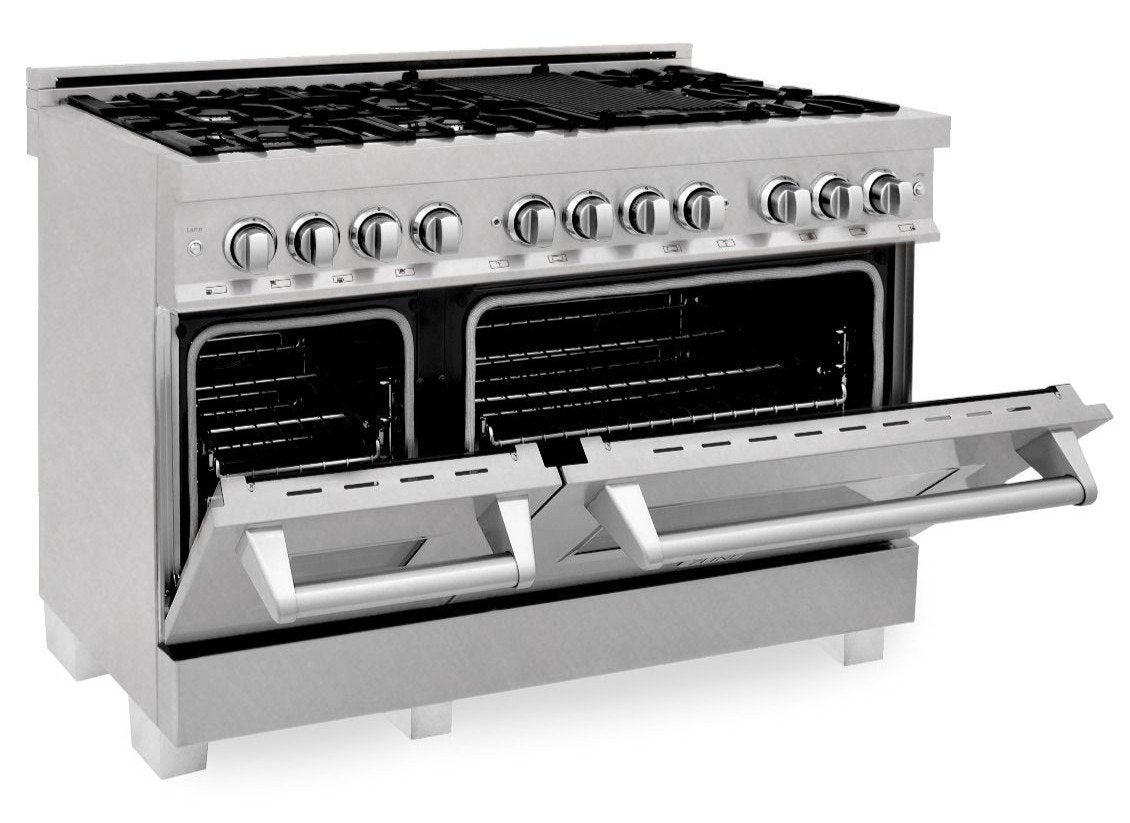 ZLINE 48 in. Kitchen Appliance Package with Satin Stainless Dual Fuel Range, Ducted Vent Range Hood and Tall Tub Dishwasher, 3KP-RASRH48-DWV