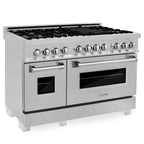 ZLINE 48 in Dual Fuel Range with 6 Sealed Brass Burners, Double Electric Convection Ovens, Satin Stainless Steel Door, 6.0 cu. ft. Total Capacity (RAS-SN-BR-48)