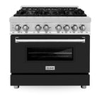 ZLINE 36" Dual Fuel Range with Gas Burners and Electric Oven, Stainless Steel with Black Matte Door (RA-BLM-36)