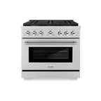 ZLINE 36 in. Dual Fuel Range 5.2 cu. ft. 6 Burner Gas Cooktop Electric Convection Oven Stainless Steel Polished Nickel Helix Handle & Knobs (SDRZ-36-KPN)