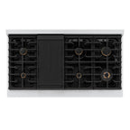 ZLINE 48 in. Dual Fuel Range – 6.7 cu. ft. Double Oven, 8 Burner Gas Cooktop, Stainless Steel with Polished Gold Helix Handles (SDRZ-48-KG)