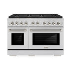 ZLINE 48 in. Dual Fuel Range Double Oven 6.7 cu. ft. 8 Burner Gas Cooktop Stainless Steel Polished Nickel Helix Handles (SDRZ-48-KPN)