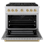 ZLINE 36 in. Dual Fuel Range 5.2 cu. ft. 6 Burner DuoPro™ Cooktop Electric Convection Oven Stainless Steel Champagne Bronze Handles (PSDRZ-36-KCB)