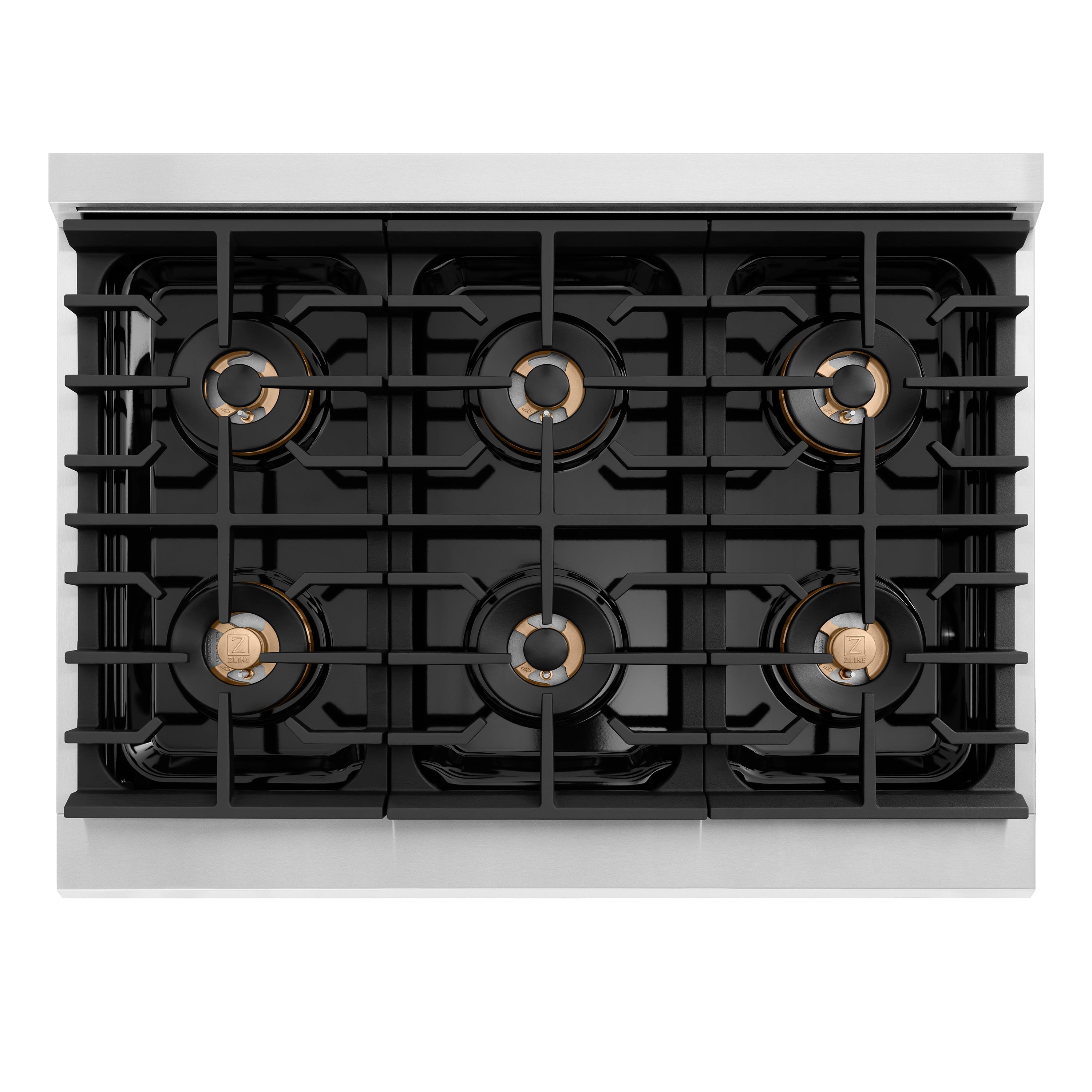 ZLINE 36 in. Dual Fuel Range 5.2 cu. ft. 6 Burner DuoPro™ Cooktop Electric Convection Oven Stainless Steel Champagne Bronze Handles (PSDRZ-36-KCB)
