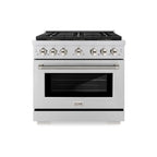 ZLINE 36 in. Dual Fuel Range 5.2 cu. ft. 6 Burner DuoPro™ Cooktop Electric Convection Oven Stainless Steel Polished Nickel Helix Handles (PSDRZ-36-KPN)