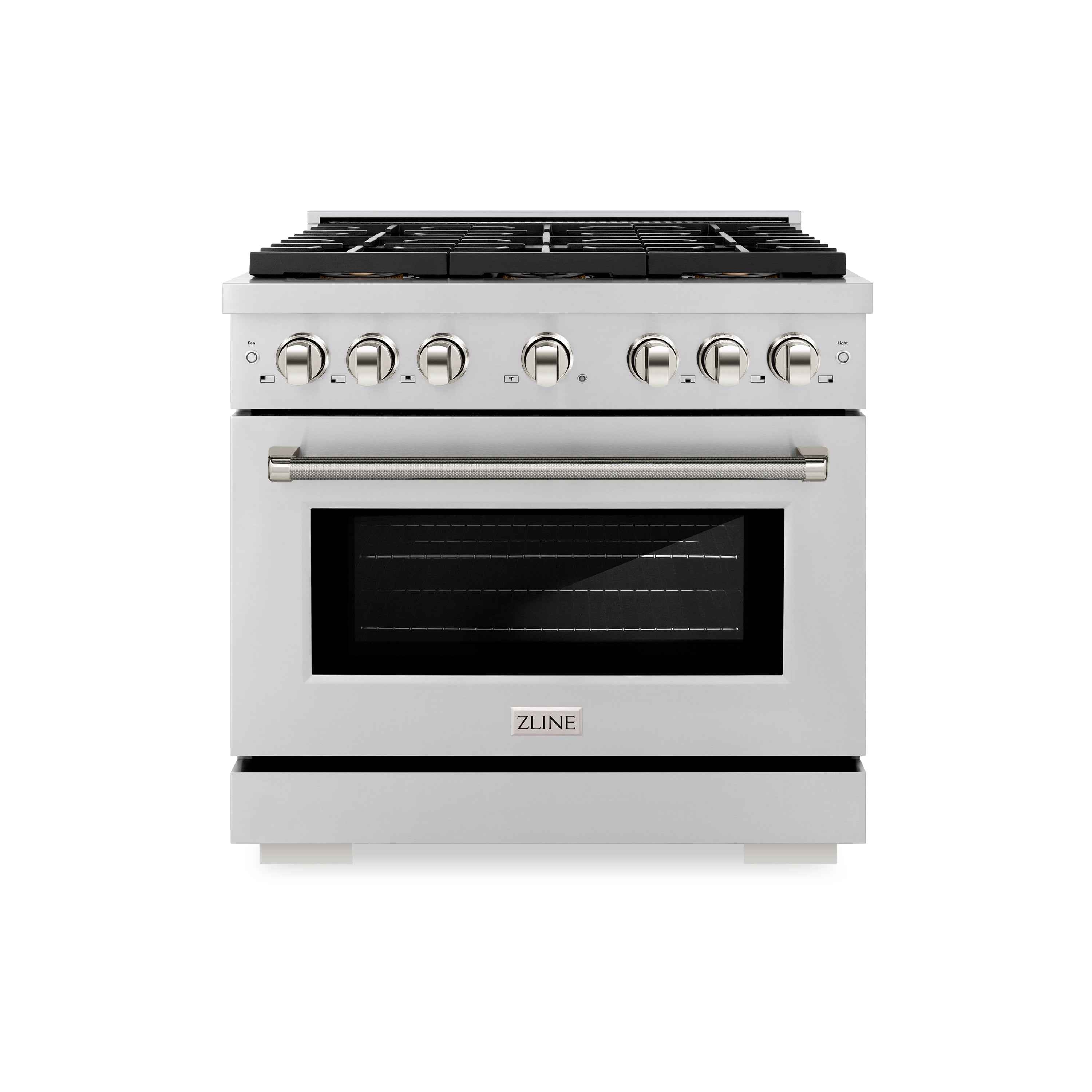 ZLINE 36 in. Dual Fuel Range 5.2 cu. ft. 6 Burner DuoPro™ Cooktop Electric Convection Oven Stainless Steel Polished Nickel Helix Handles (PSDRZ-36-KPN)